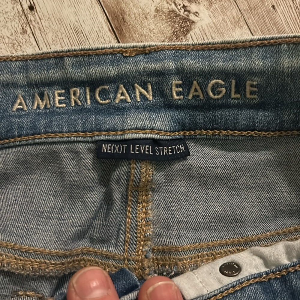 “American Eagle” next level stretch denim, ripped, 5” inseam shorts - size 8 - Picture 3 of 8